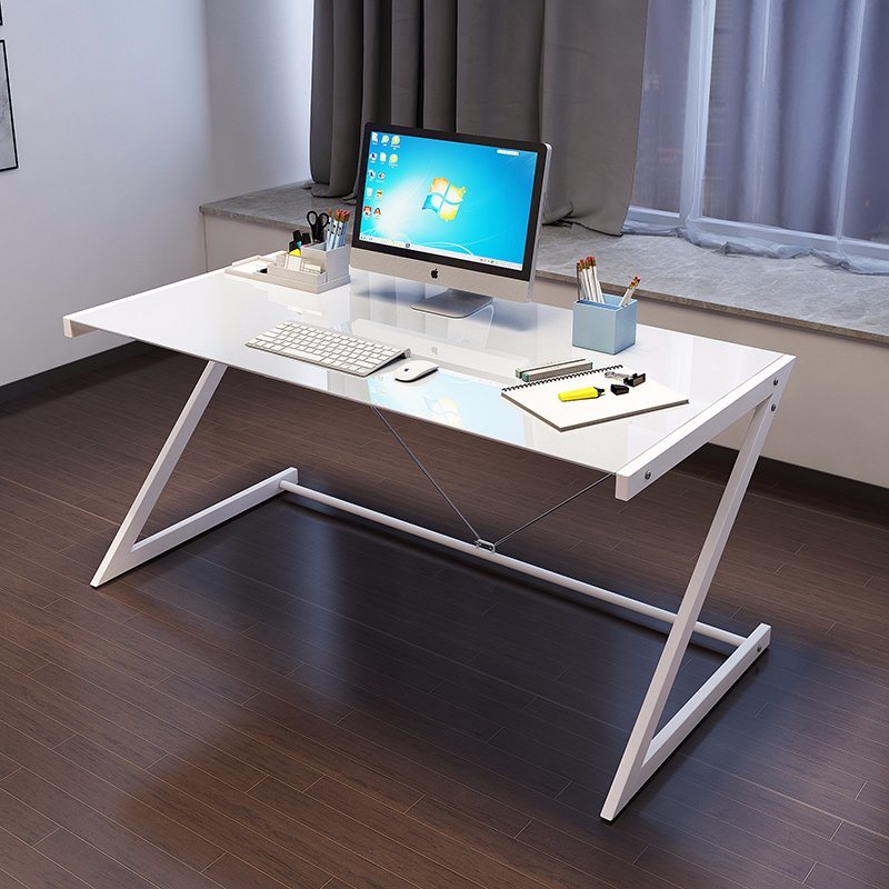 White Color Tempered Glass Home Office Computer Desk with Metal Leg