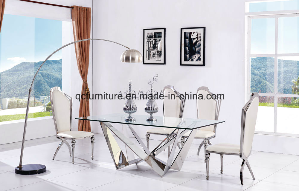 Mirror Glass Design Stainless Steel Base Wedding Table Dining Table Set