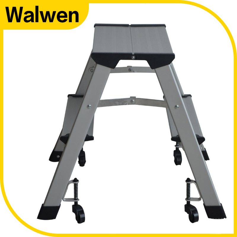 A Shape Folding Household Aluminum Step Stool with Wheels