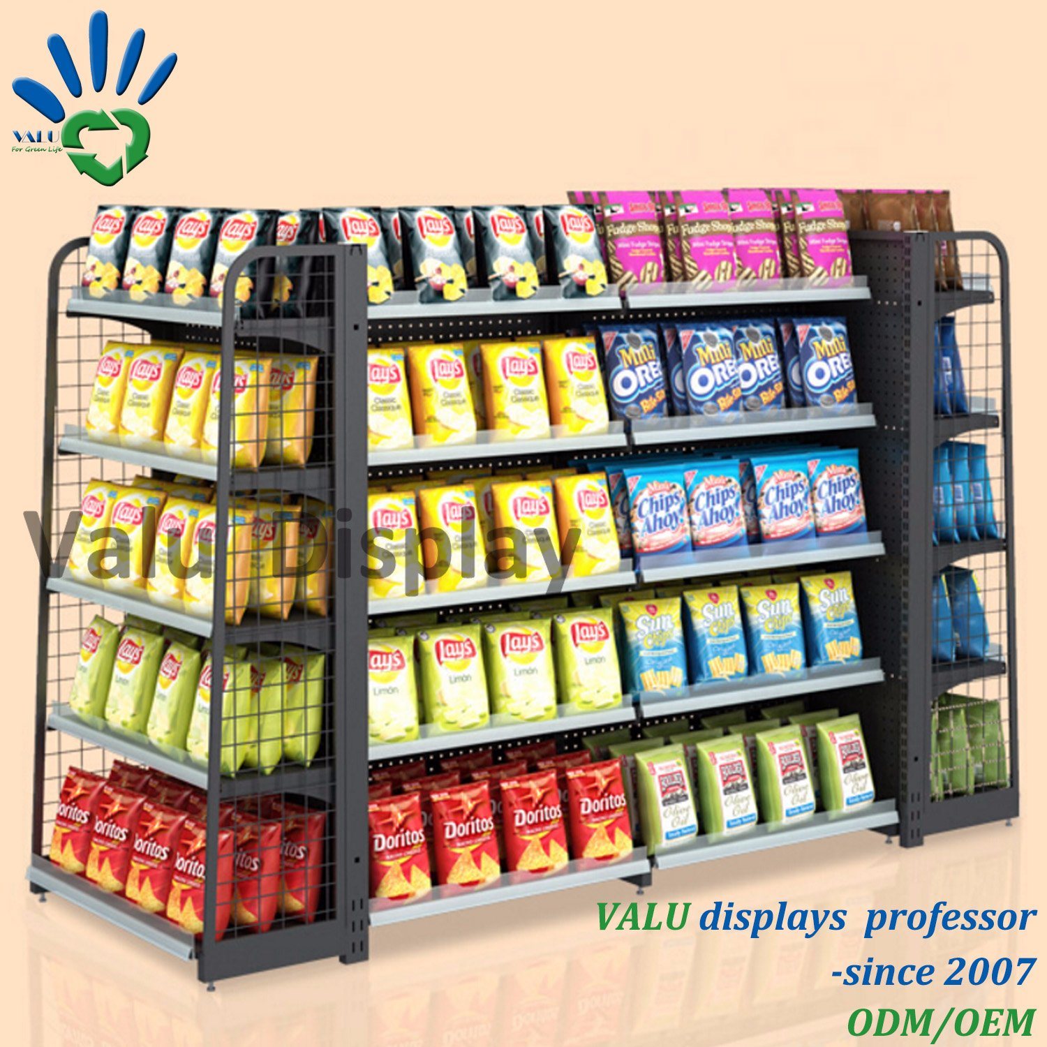 Double Sided Metal Wire Display Rack Supermarket Snack Shelf