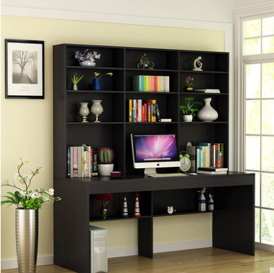 Wooden Color Computer Desk with Book Cabinet