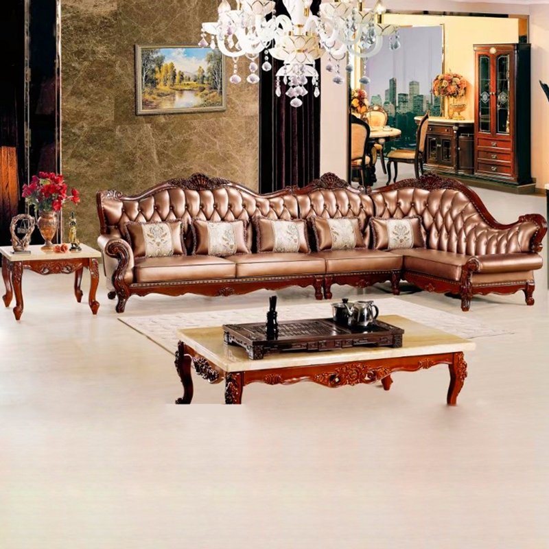 Antique Leather Corner Sofa Set for Home Furniture