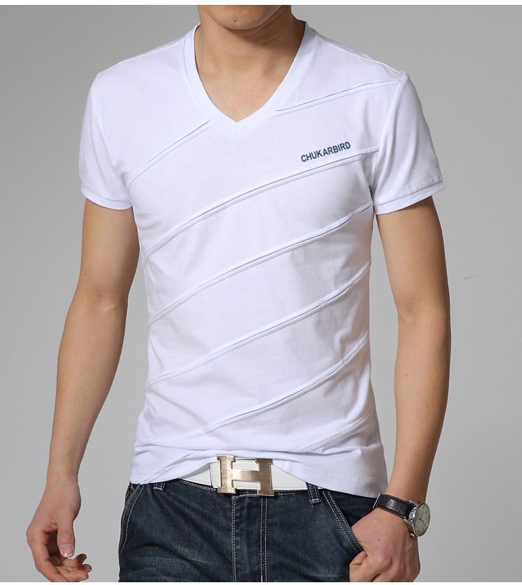 Custom Printing High Quality Men 100% Cotton V Neck T-Shirt