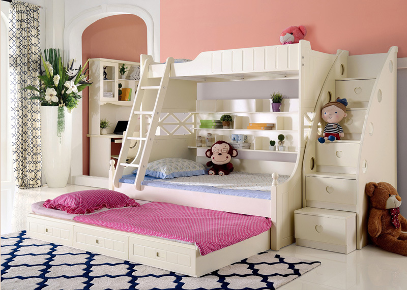 Korean Style Solid Wood Bunk Bed for Children Bedroom Furniture (9001)