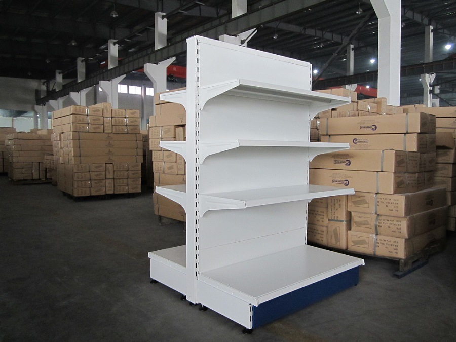 Double Sided White Supermarket Shelf with Head