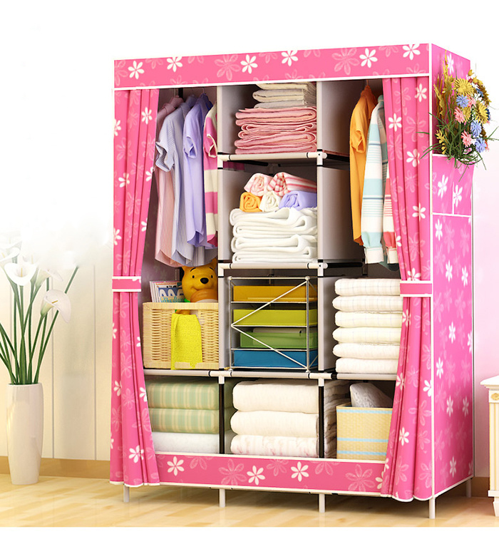 Fabric Storage Wardrobe Portable Shoe Clothes Hanging Shelf Bedroom Rack Sliding Wardrobe Doors