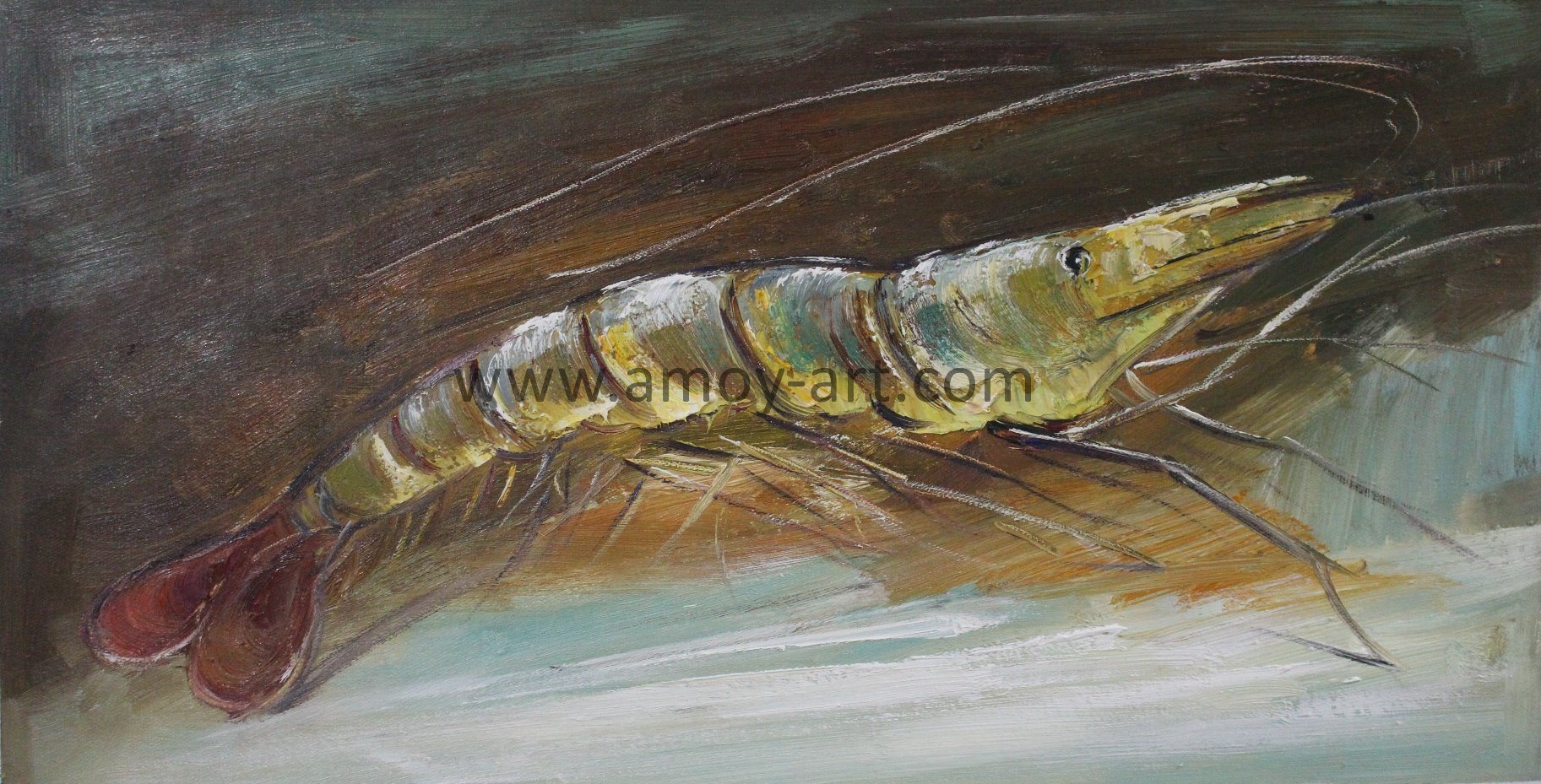 Handmade Shrimp Oil Paintings on Canvas for Wall Decor