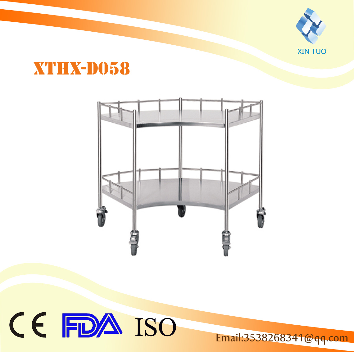 Factory Direct Price Ce ISO Approved Stainless Steel Hospital Moving Instrument Trolley