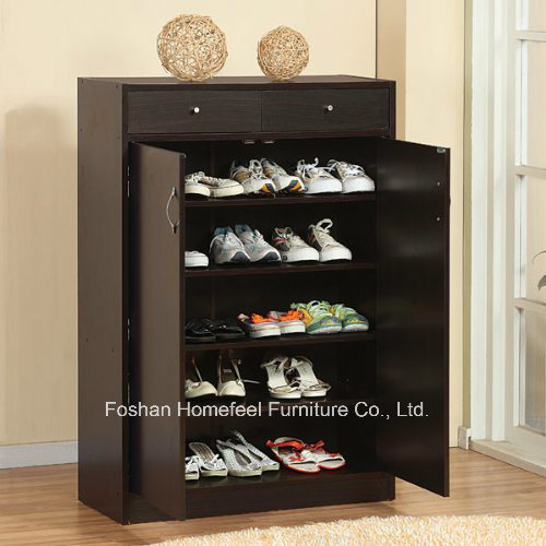 5 Shelf Black Wooden Shoe Storage Cabinet