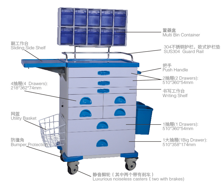 ABS Material Hospital Anaesthetic Drug Trolley Slv-61056j2