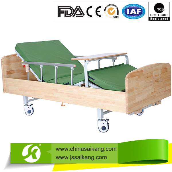 Sk011 Stainless Steel Hospital Wooden Manual Bed