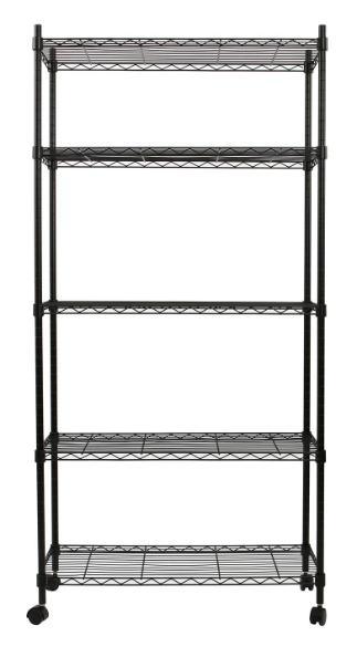 Black Epoxy Coated 5 Tiers Home Storage Metal Wire Shelf Shelving Cart with 1.5