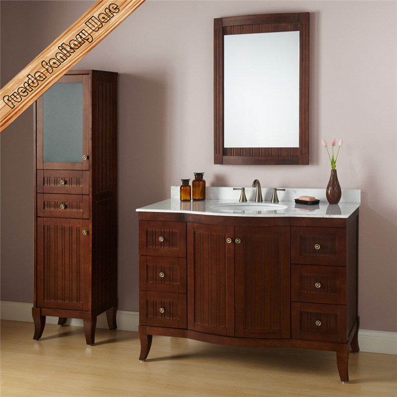 Fed-1825 Single Sink Solid Wood Curved Door Bathroom Vanity Cabinet