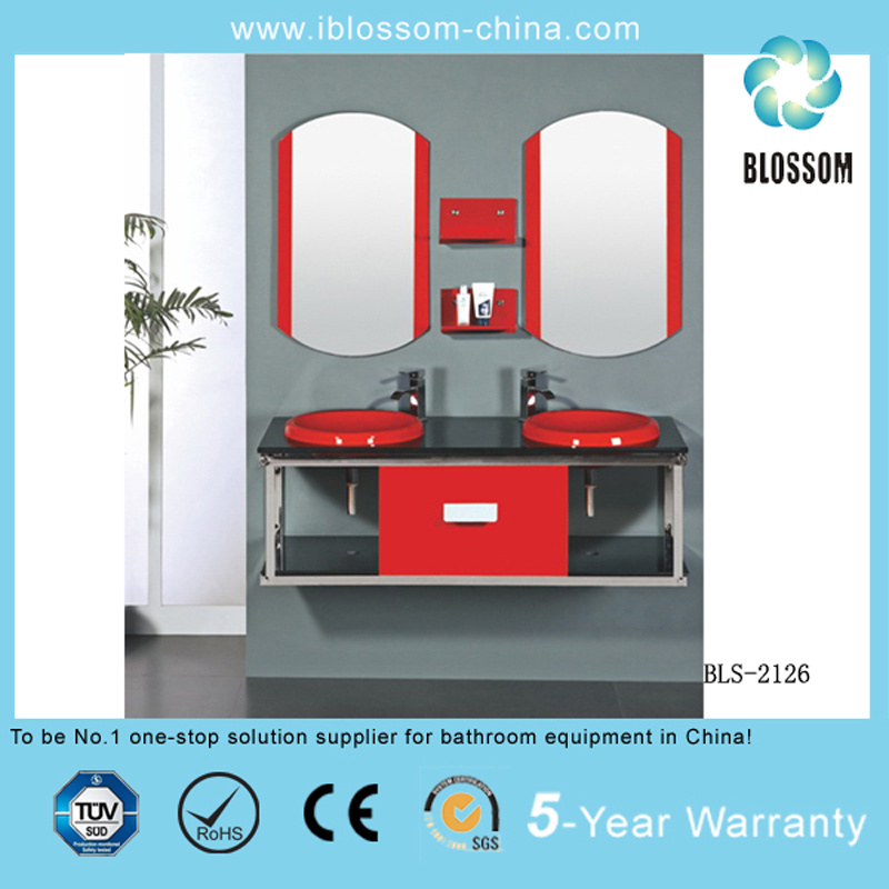 Double Bowl Glass Veneer Bathroom Vanity (BLS-2126)