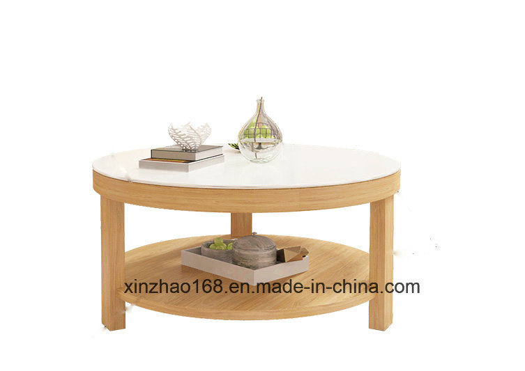 Marble Round Coffee Table Wooden Frame