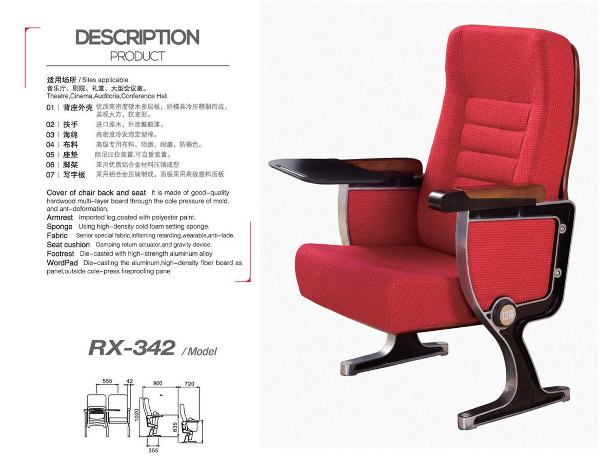 Metal and Fabric Meeting Chair with Writing Pad (RX-342)