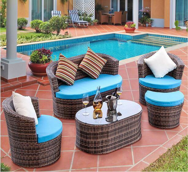 5 Pieces Rattan Sofa Set Outdoor Sofa Set