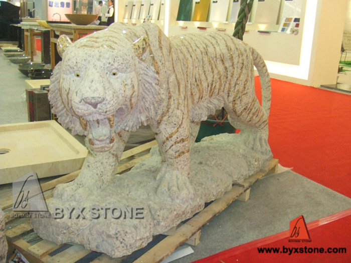 Chinese Hand Made Yellow Granite Tiger Sculpture