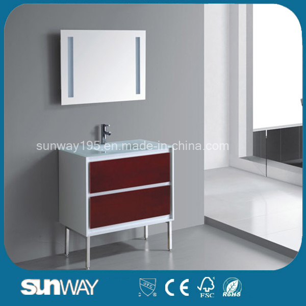 Hot Sell European MDF Glass Bathroom Cabinet with Mirror