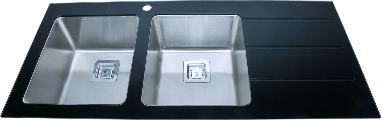 Tempered Glass Top Stainless Steel Kitchen Sink with Drainboard Drainer (GD01)