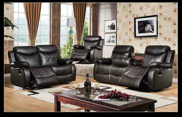 Living Room Furniture Casual Motion Recliner Promotional Sofa with Tray Table, Brown