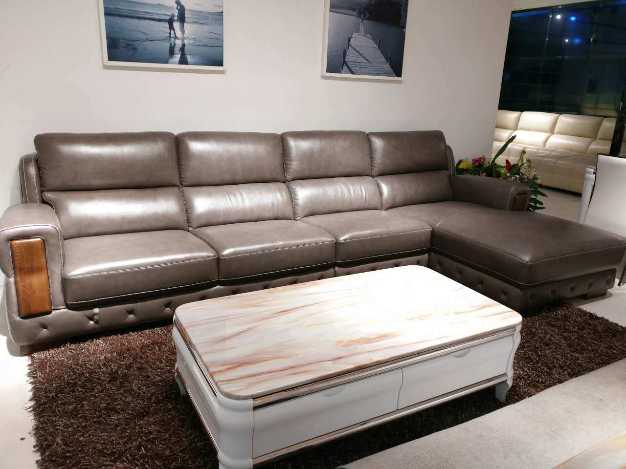 Italian L Share Living Room Genuine Leather Sofa (SBL-1705)