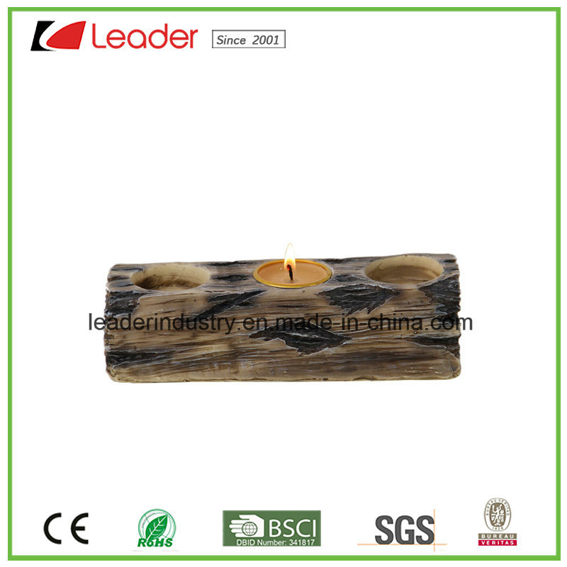 Wood Style Polyresin Candle Holders for Home Decoration and Garden Ornaments