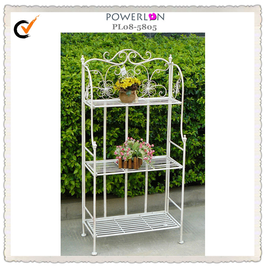 Folding Decorative 3-Tiers Wrought Iron Storage Shelf