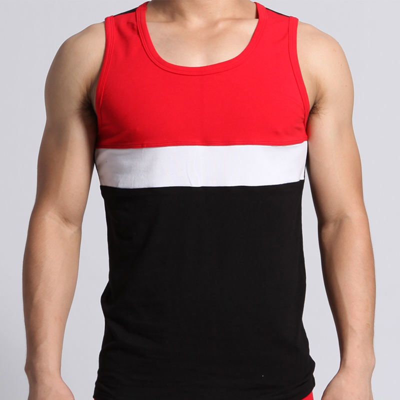 Mens Sleeveless Cotton Big Striped Fitness Hot Vest T Shirts Factory