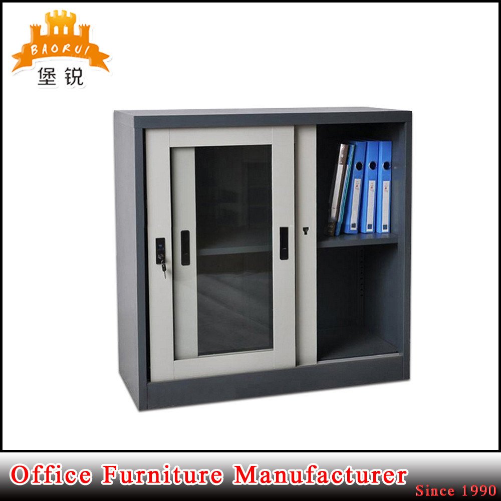 Office Half Height Small Glass Sliding Door Steel Filing Cabinet