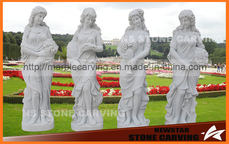 Four Season Gold Statues in White Carrara Marble