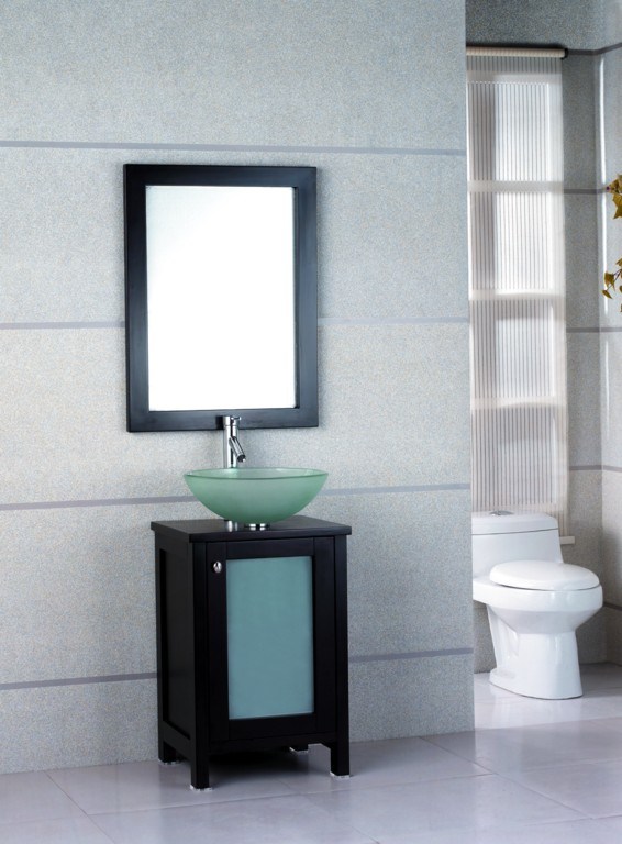 Solid Wood Bathroom Vanity with Glass Basin