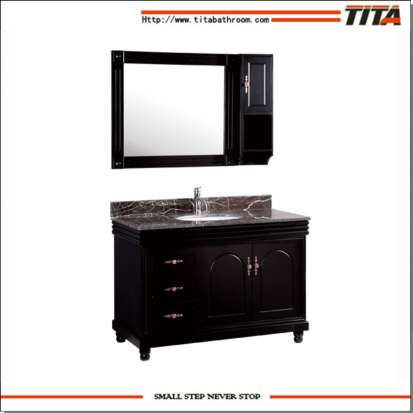 Ceramic Basin Solid Wood Bathroom Cabinet Vanity Furniture with Marble Top