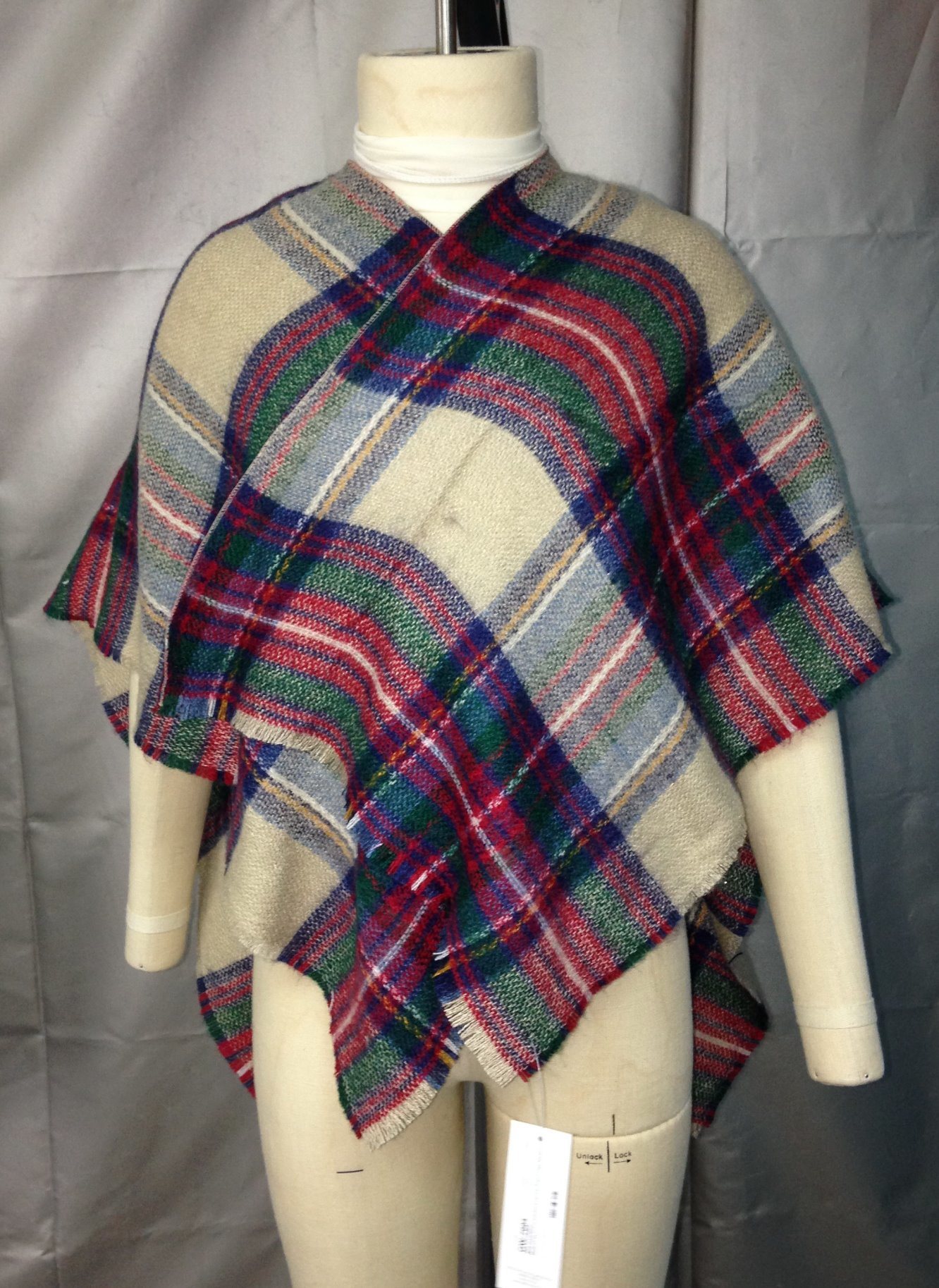 Multi Plaid Acrylic Blanket Wrap with Frayed Edge