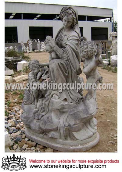 Hand Carved Stone Sculpture of Mother and Child