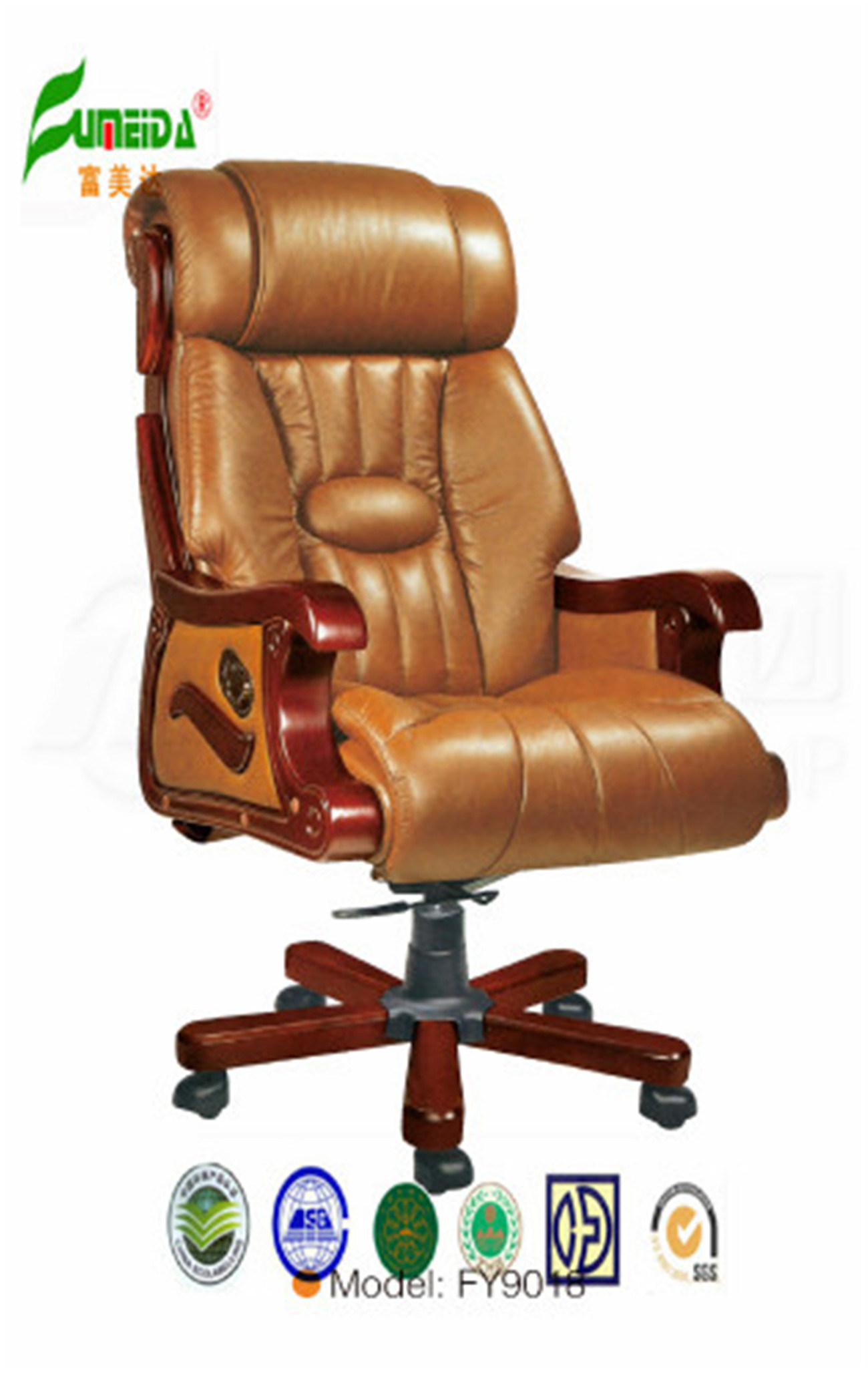 Swivel Leather Executive Office Chair with Solid Wood Foot (FY9015)