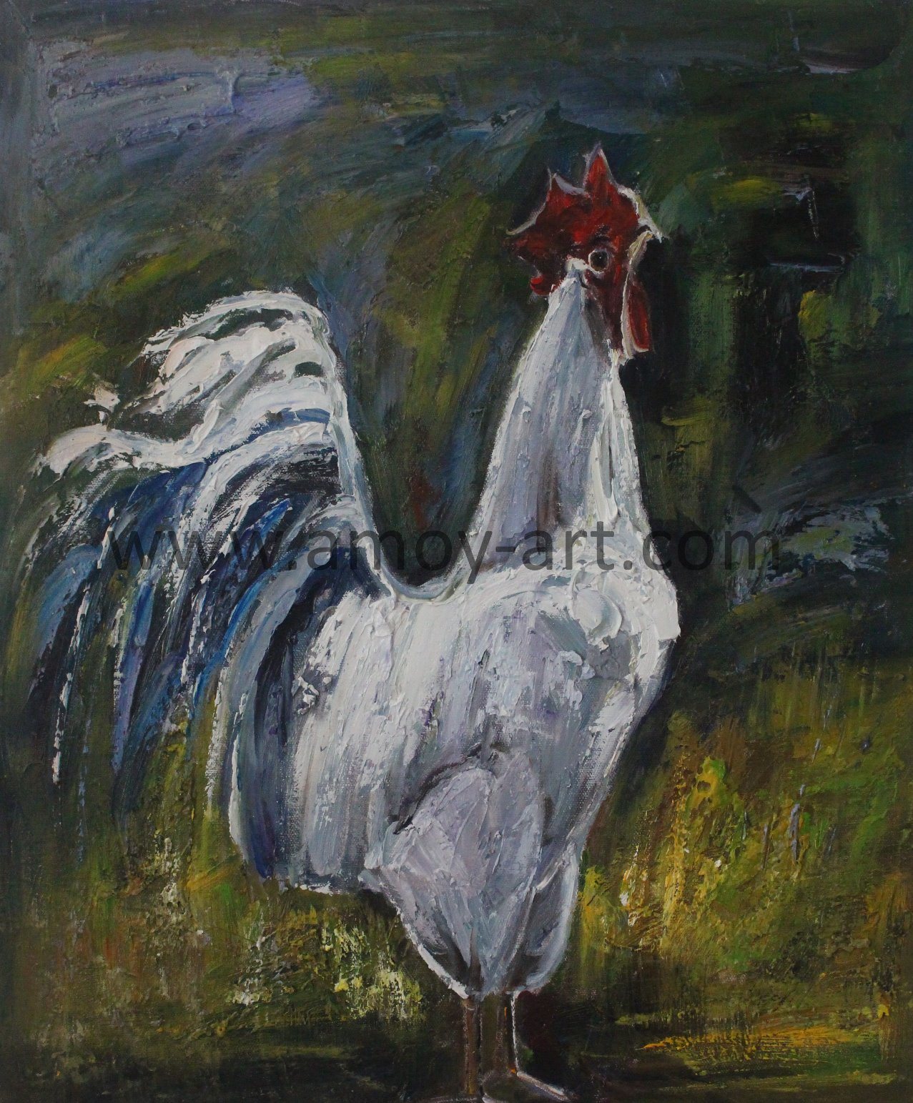 Handmade Farm Art White Chook Oil Painting on Canvas for Wall Decor