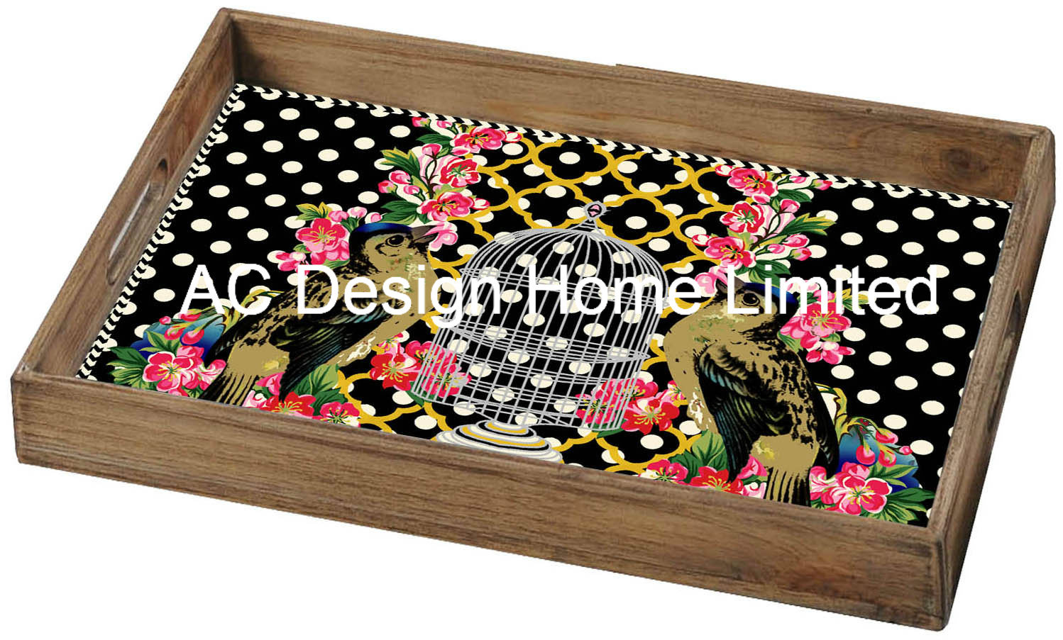 S/3 Rectangular Custom Print Tea Wooden Serving Tray W/Handle