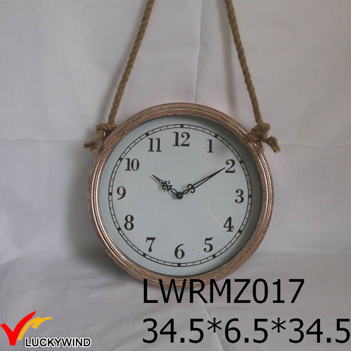 Rope Hanging Round Metal Vintage Antique Wall Clock