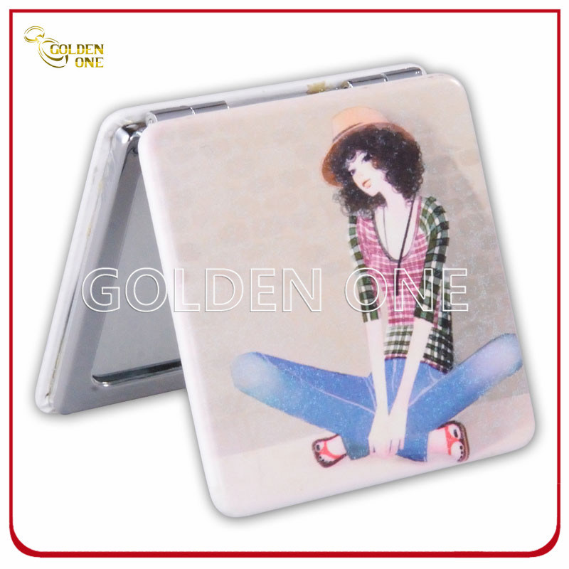 High Quality Cmyk Printed Folding Square Leather Pocket Mirror