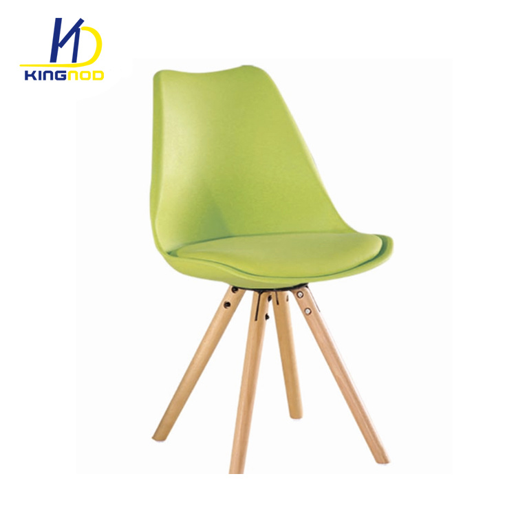 Upholstered Soft Cushion Plastic Dining Chair with Round Wood Leg