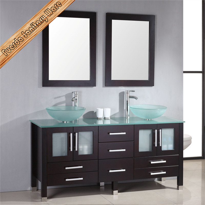 Fed-1888 Wholesale Glass Sinks Solid Wood Bathroom Furniture