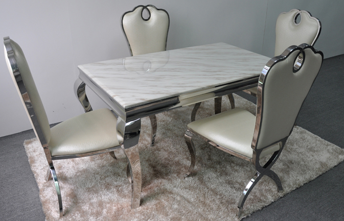 Modern Furniture Stainless Steel Louis Marble White Dining Table