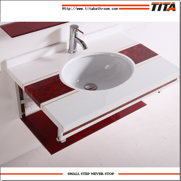 Bathroom Countertop Undermount Sinks/Aluminum Glass Cabinet Stand/Glass Wash Basin Sink Rectangular T-6