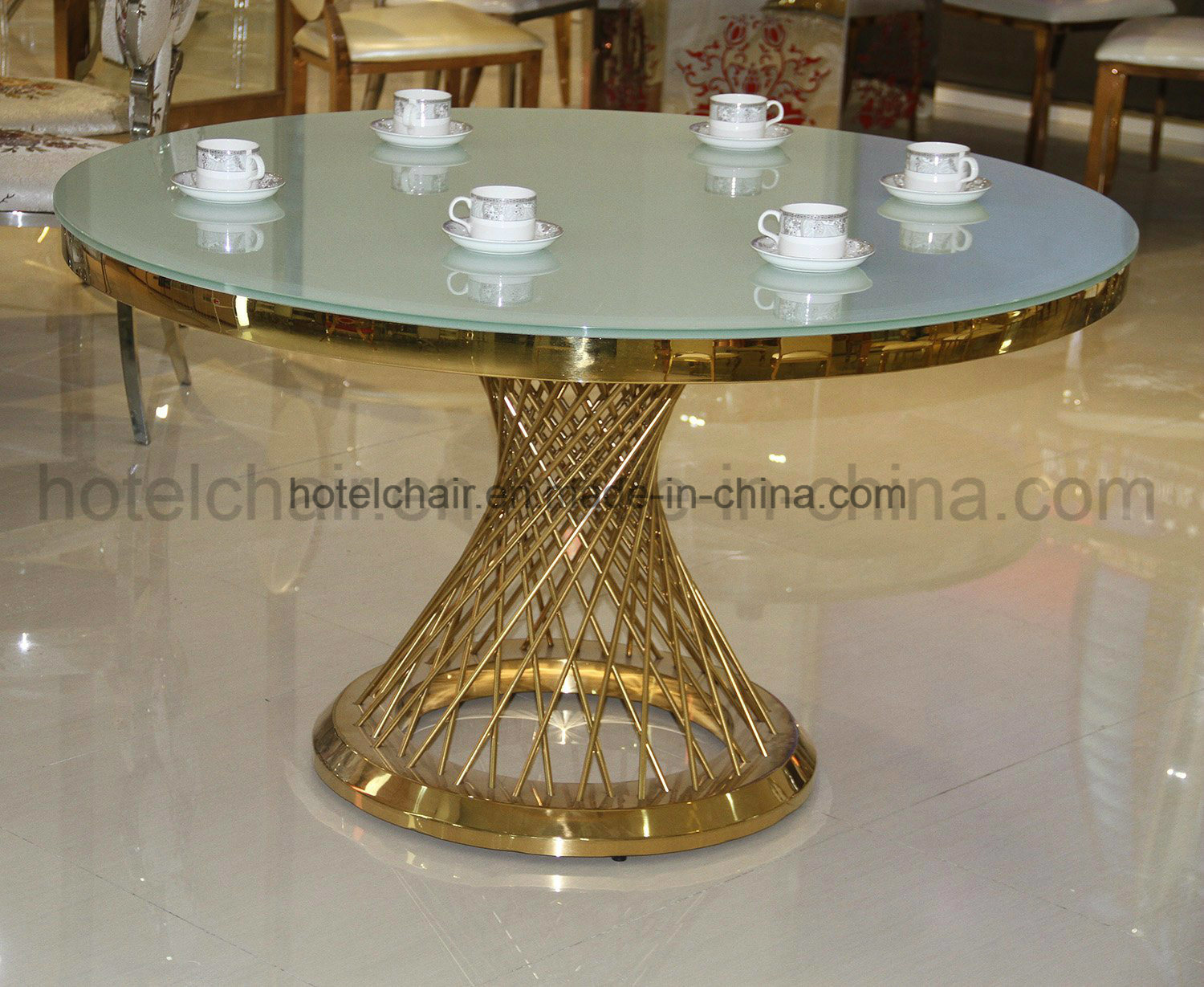 Restaurant Tempered Glass Steel Dining Table Set (FD-011T)