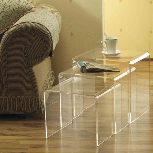 3PC Acrylic Stackable Nesting End Side Tables - Clear