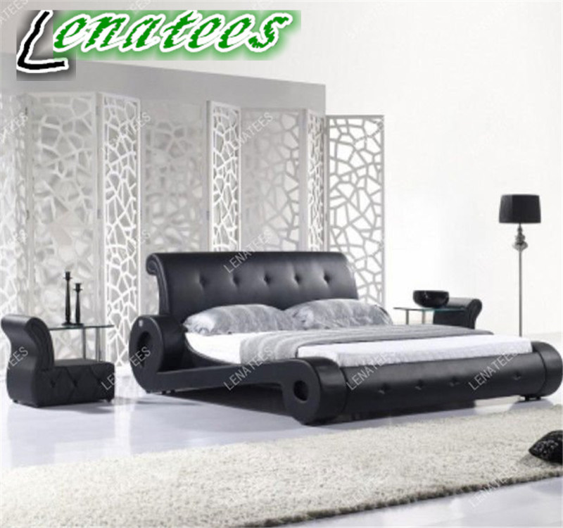 A038 Car Shaped Design Black Leather Bed