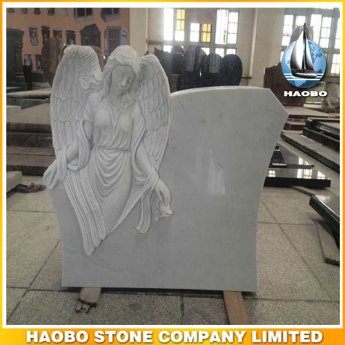 White Marble Headstone and Monument with Full Carved Angel