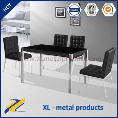 Rectangular Black Glass Dining Table with 4 Chairs