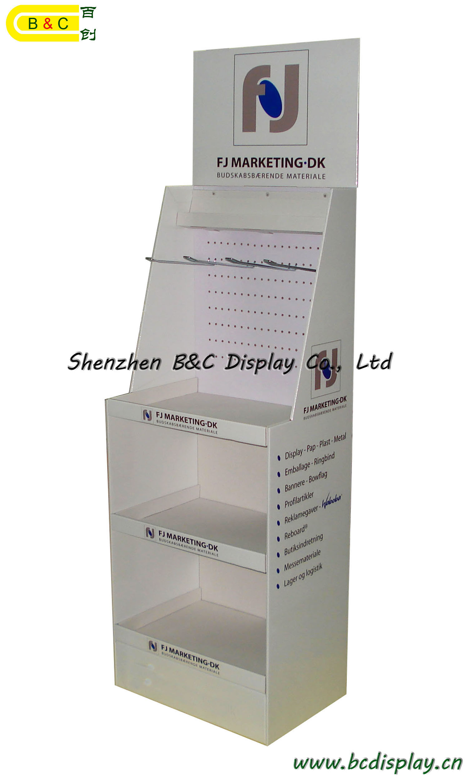 Hot Selling Hook and Double Layer Board Paper Display Shelf (B&C-A007)